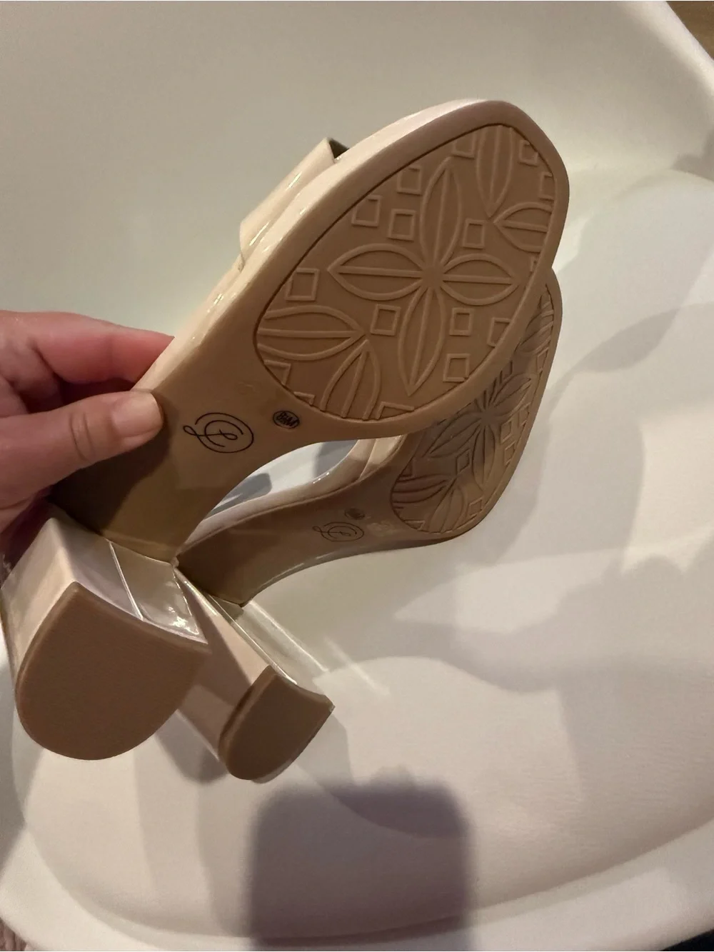 ❌Chinese Laundry Nude Patent Block Heel Sandals